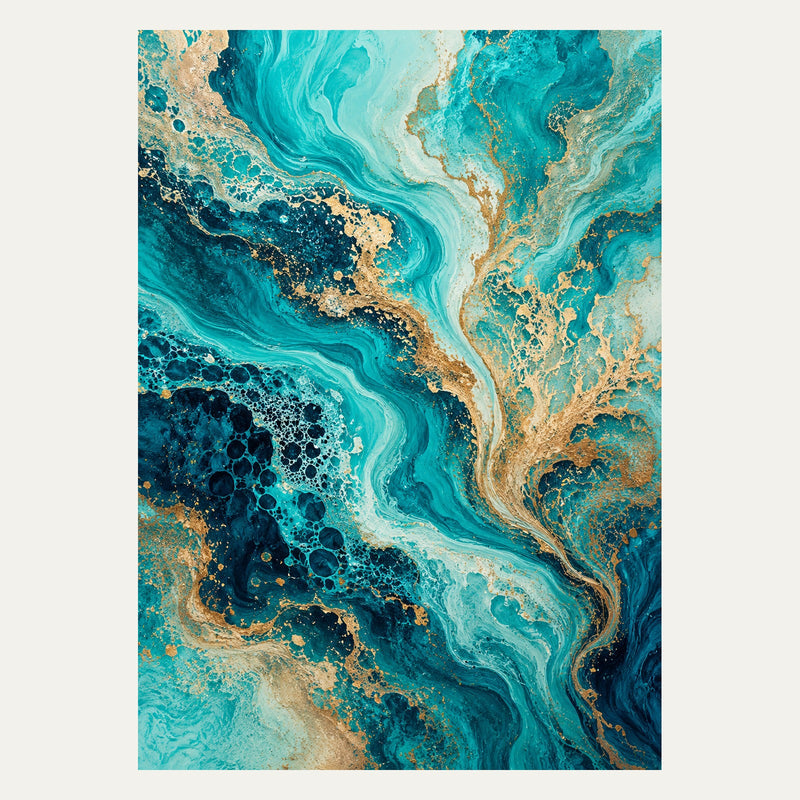Turquoise and Coral Flow, portrait abstract wall art