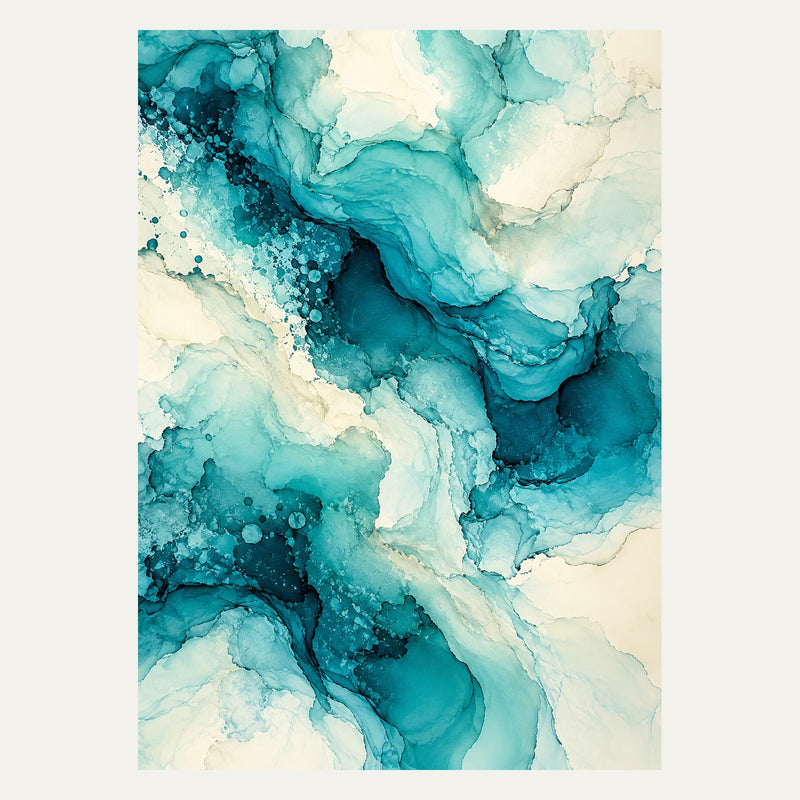 Aqua Ink Blooms, portrait abstract wall art