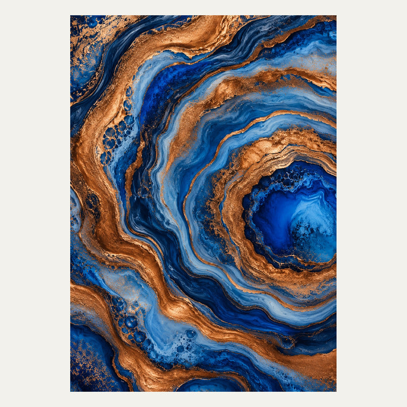 Cobalt and Copper Waves, portrait abstract wall art