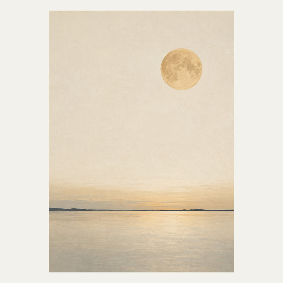 Golden Moon Horizon, portrait minimalist wall art