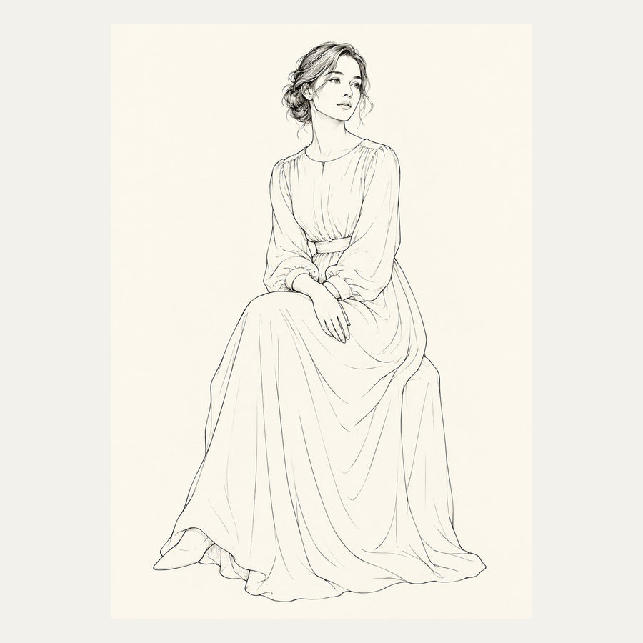 Seated Woman Line Art, portrait minimalist wall art