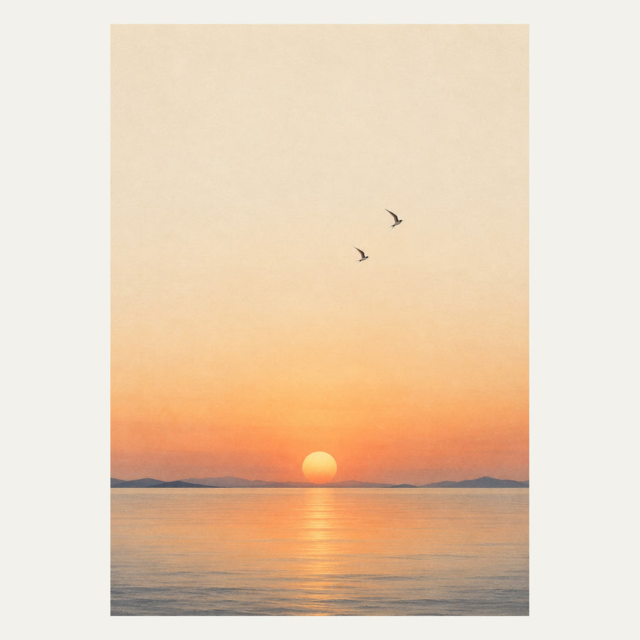 Two Birds at Sunset, portrait minimalist wall art