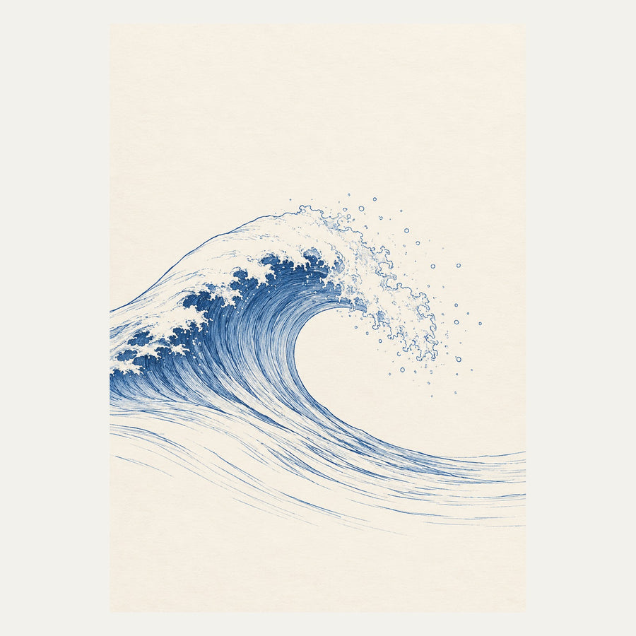 Blue Wave Crest, portrait minimalist wall art