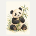 Panda cub holding bamboo, portrait nursery wall art