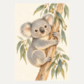 Koala cuddling a eucalyptus branch, portrait nursery wall art