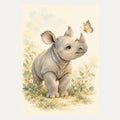 Rhinoceros calf with a butterfly, portrait nursery wall art