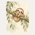Baby sloth on a leafy branch, portrait nursery wall art