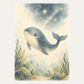 Little whale floating beneath stars, portrait nursery wall art