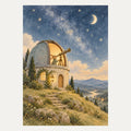 Tiny observatory on a quiet hill, portrait nursery wall art