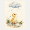 Duckling beneath a gentle rain cloud, portrait nursery wall art