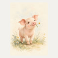 Piglet with a tiny flower, portrait nursery wall art