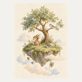 Small tree growing on a floating island, portrait nursery wall art