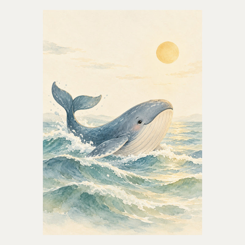 Rolling waves under a small sun, portrait nursery wall art