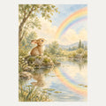 Small rainbow reflected in a pond, portrait nursery wall art