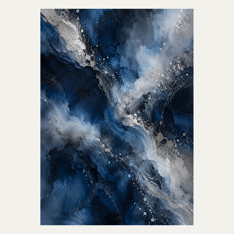 Midnight Blue Silver Mist, portrait abstract wall art
