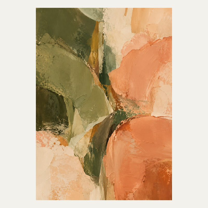 Olive and Apricot Forms, portrait abstract wall art