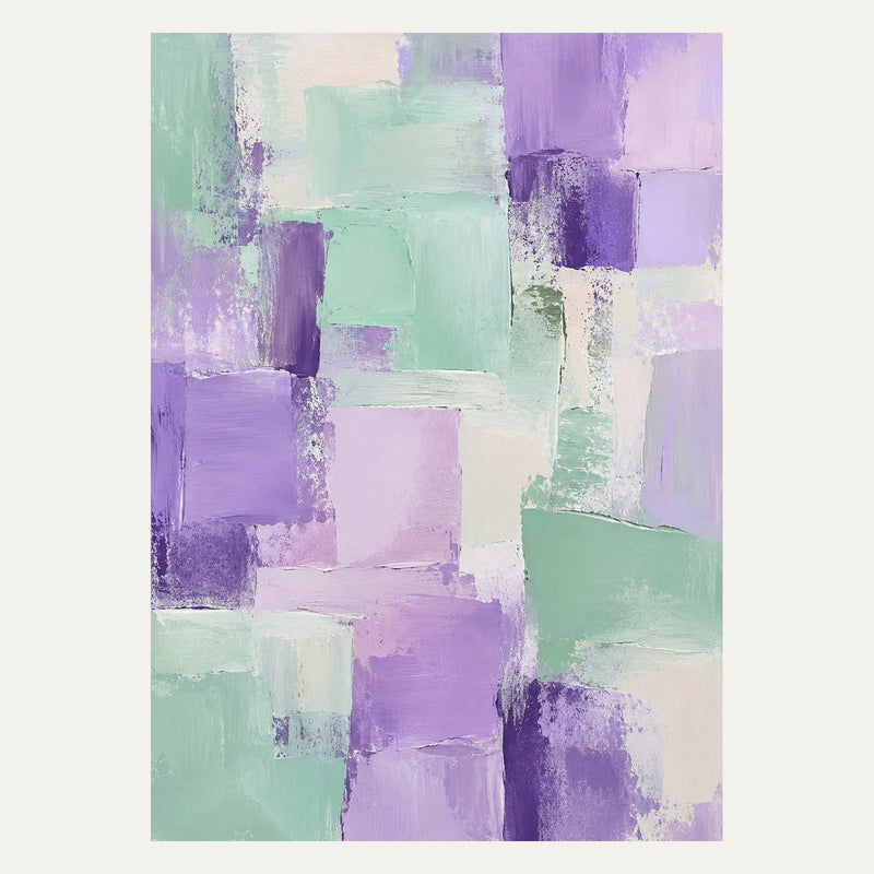 Mint and Lilac Blocks, portrait abstract wall art