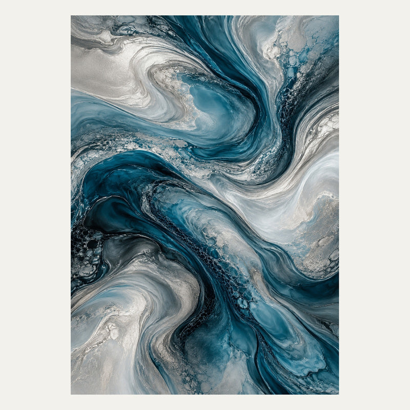 Pearl Grey and Petrol Ripples, portrait abstract wall art