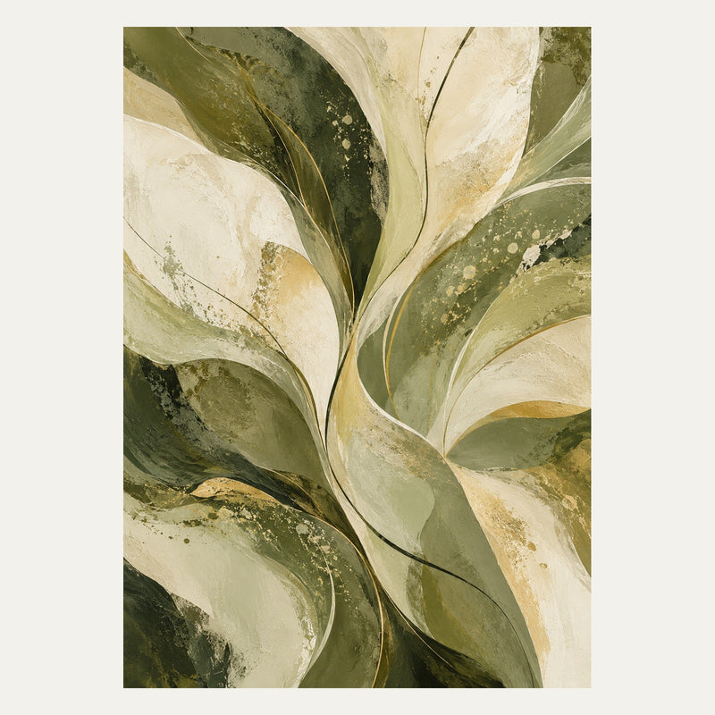 Olive and Cream Botanical Rhythm, portrait abstract wall art