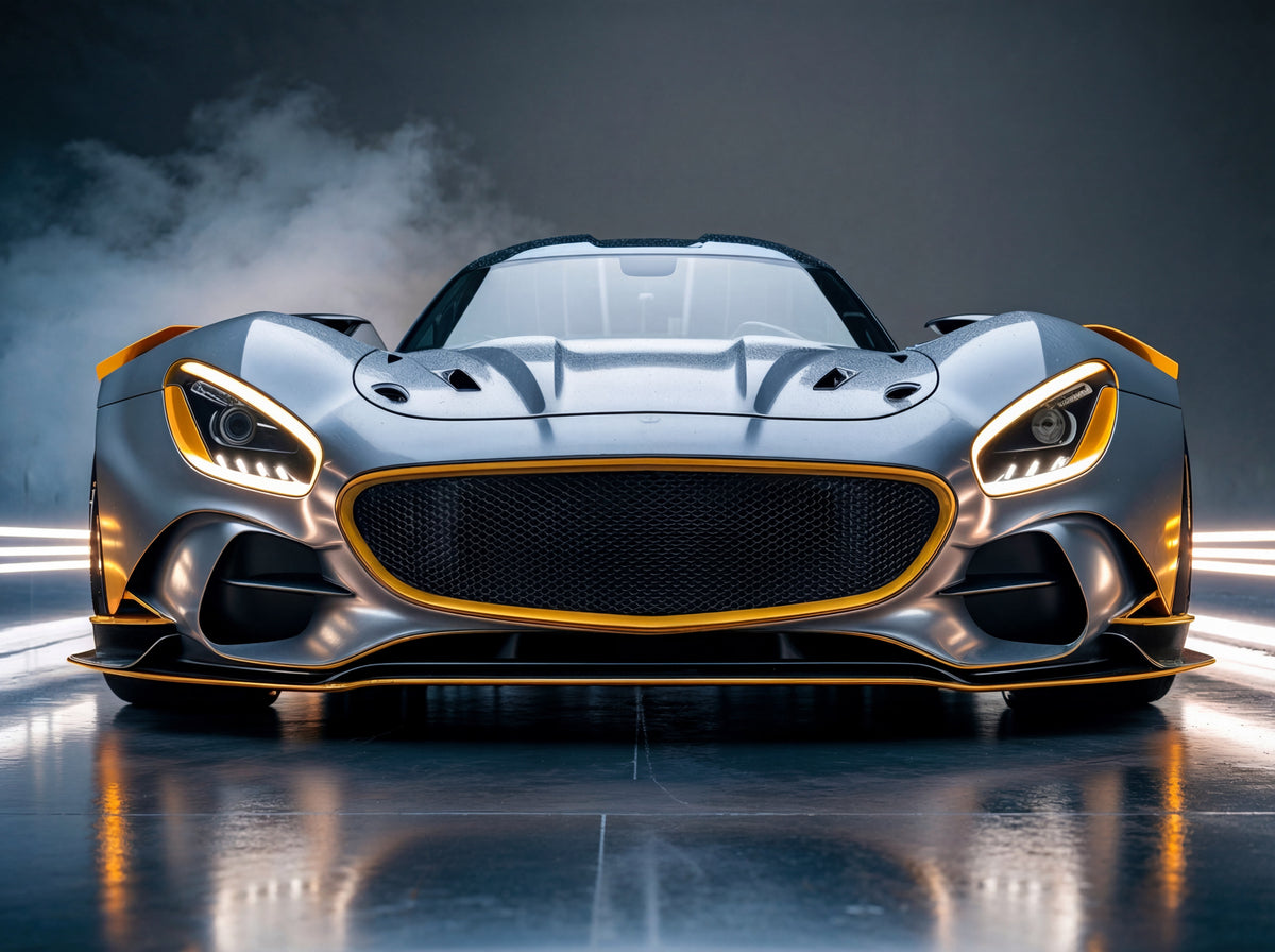 Molten Silver – Silver Hypercar with Gold Accents Art Print