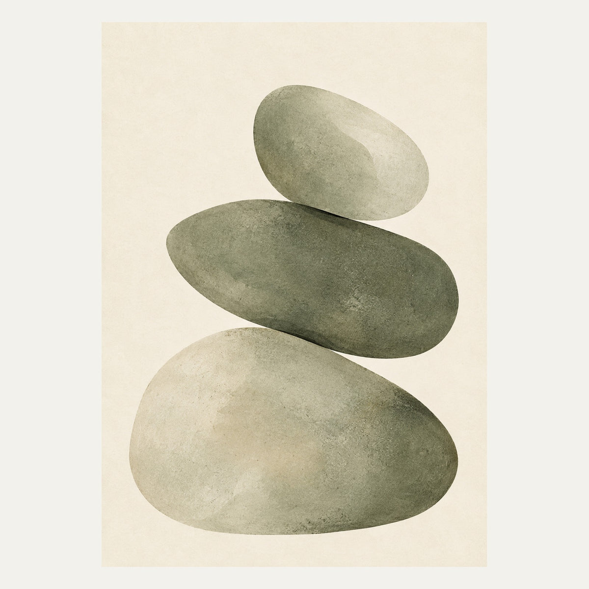Sage Balanced Pebbles, portrait minimalist wall art