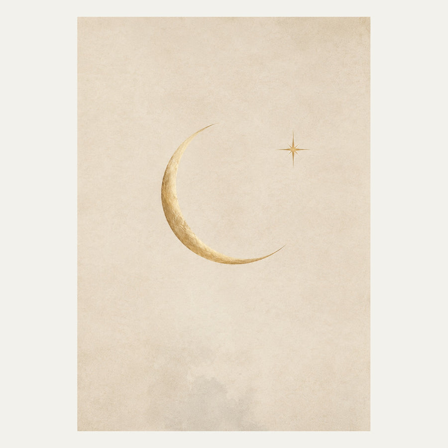 Crescent Moon and Star, portrait minimalist wall art