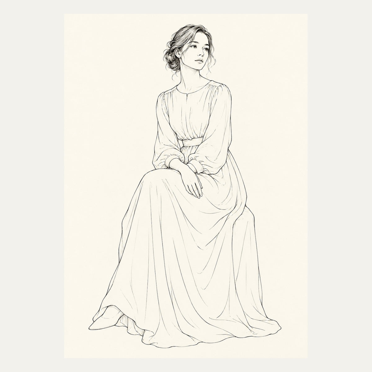 Seated Woman Line Art, portrait minimalist wall art