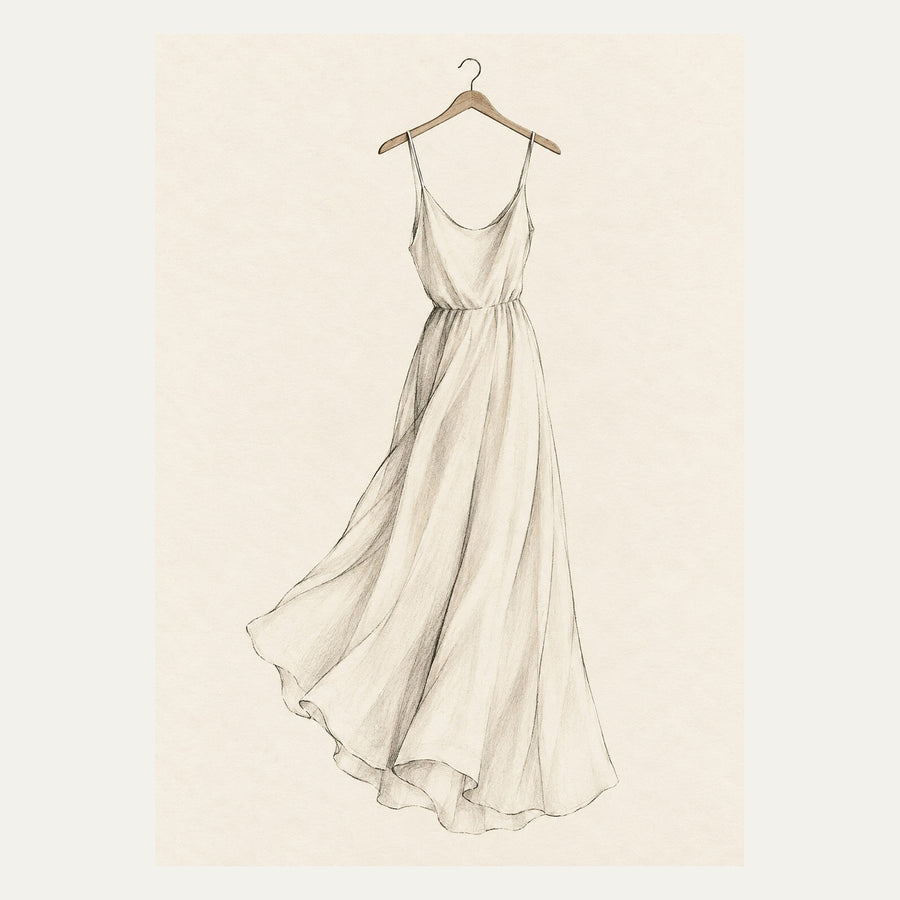 Linen Dress on Hanger, portrait minimalist wall art