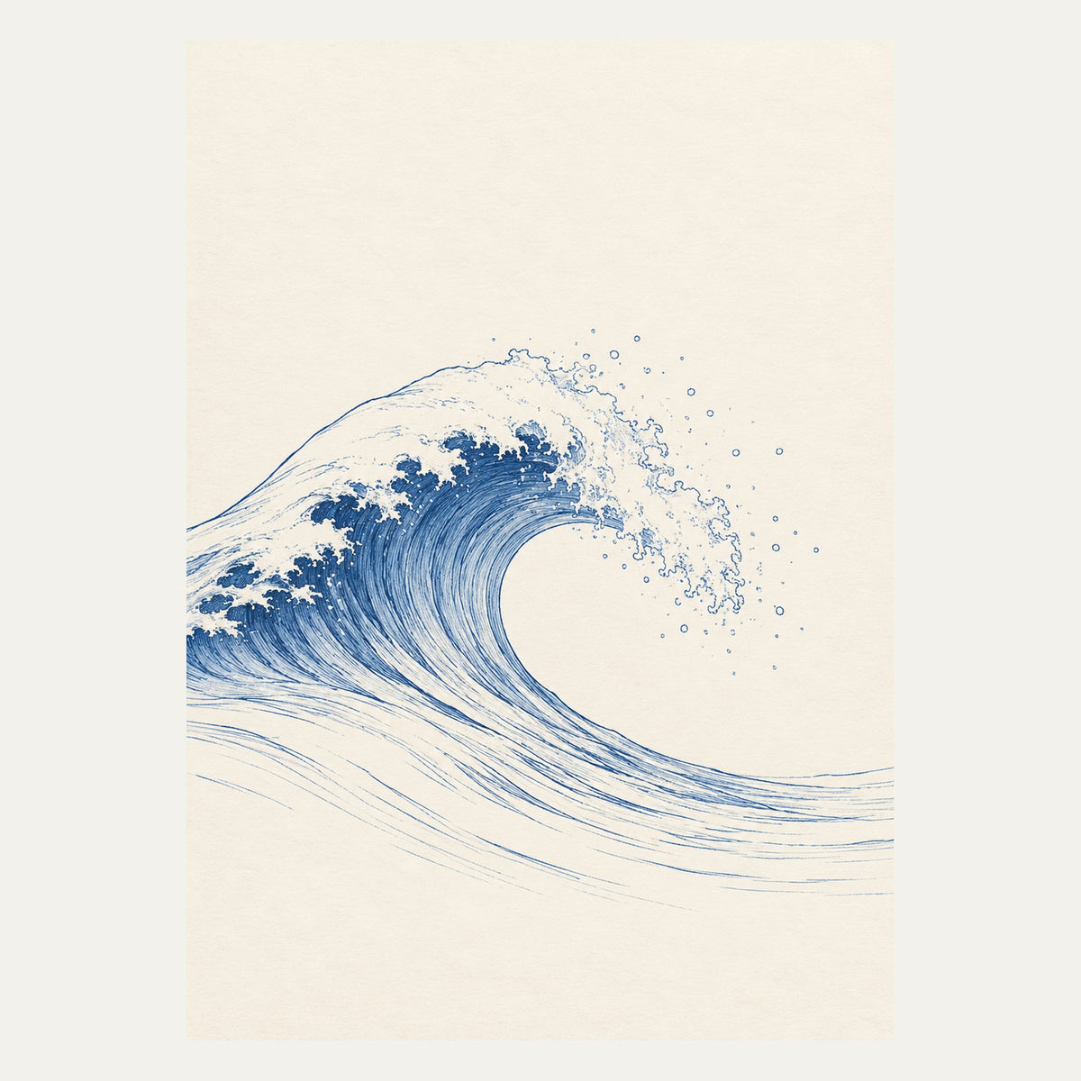 Blue Wave Crest, portrait minimalist wall art